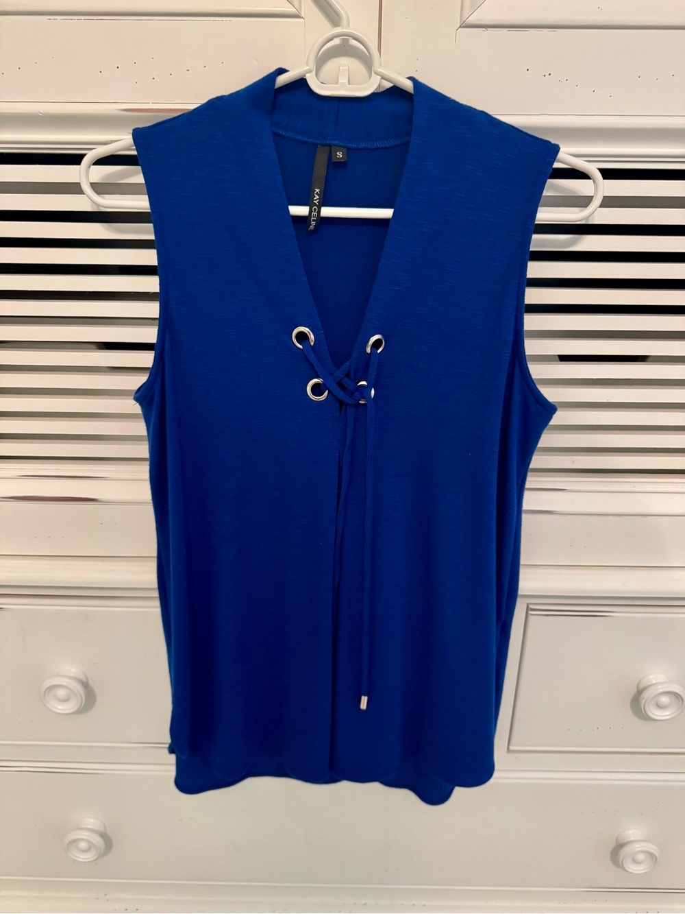 Kay Celine Royal Blue Sleeveless Lace-Up V-Neck Tank